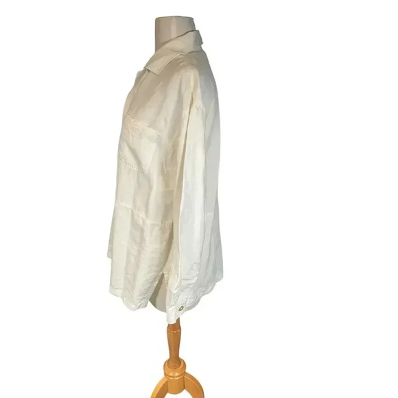 Merona Linen Button Down Long Sleeve Women's White Shirt Size Medium Casual - Picture 3 of 12